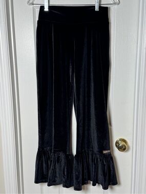Matilda Jane Holiday Best Big Ruffle Black Velvet Pants Velour Flare Small